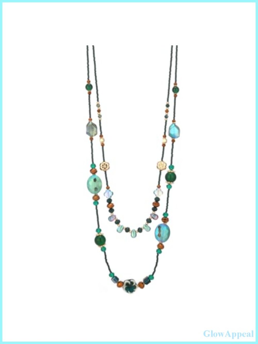 Long Layered Beaded Necklace Ceramic Flower Boho Statement